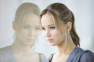 women, Blonde, Glass, Reflection, Jennifer Lawrence, Closeup, Portrait, Actress