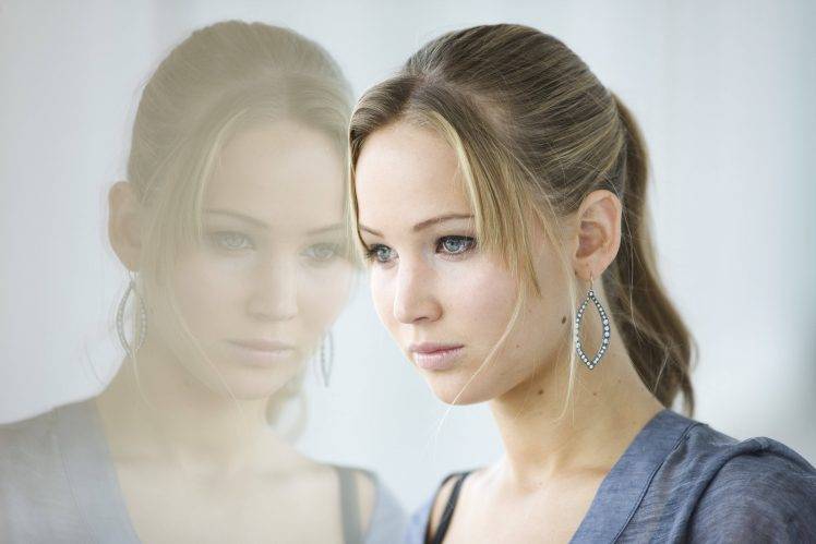 women, Blonde, Glass, Reflection, Jennifer Lawrence, Closeup, Portrait, Actress HD Wallpaper Desktop Background