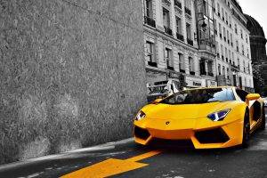 selective Coloring, Lamborghini, Car, Yellow Cars