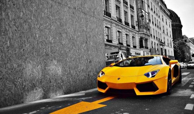 selective Coloring, Lamborghini, Car, Yellow Cars HD Wallpaper Desktop Background