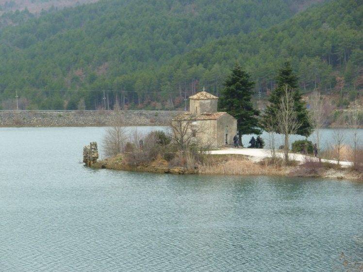 Greece, Lake, Trees, Church, Landscape HD Wallpaper Desktop Background