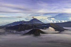 nature, Landscape, Indonesia, Volcano, Clouds, Mist