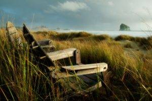 bench, Grass, Nature, Coast, Beach, Sea