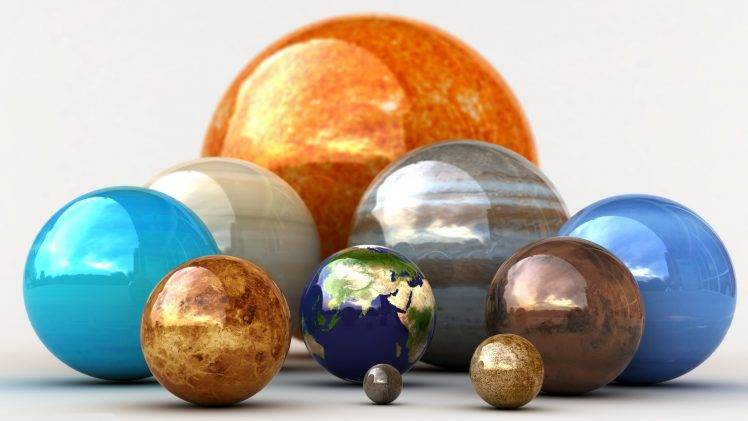 planet, Space, Earth, Moon, Sun, Digital Art, Sphere, Reflection, Simple Background, Globes HD Wallpaper Desktop Background