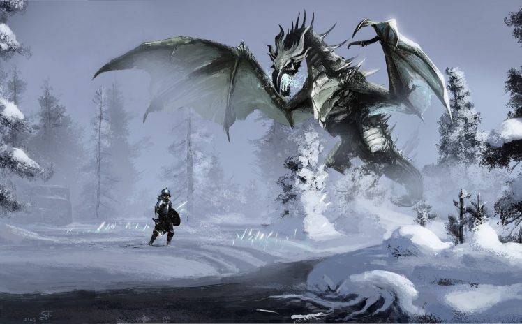 The Elder Scrolls V: Skyrim, Video Games, Dragon, Fantasy Art HD Wallpaper Desktop Background