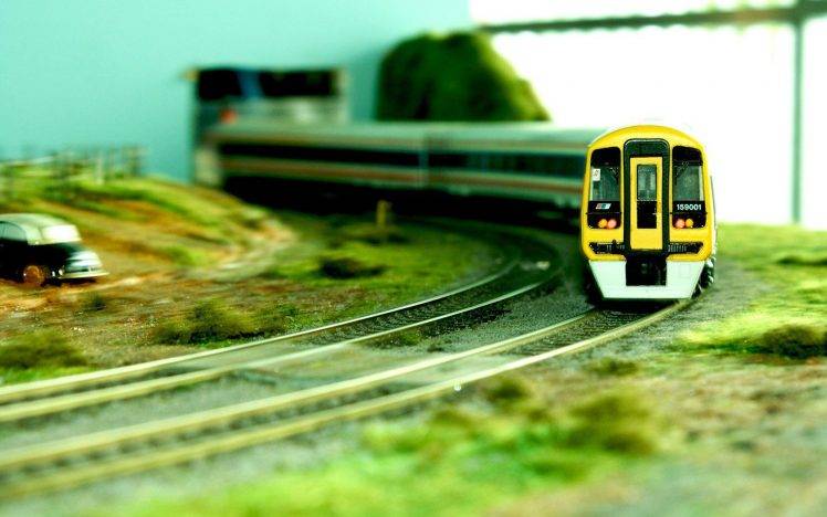 train, Railway, Tilt Shift, Old Car, Toys, Miniatures, Depth Of Field, Motion Blur HD Wallpaper Desktop Background