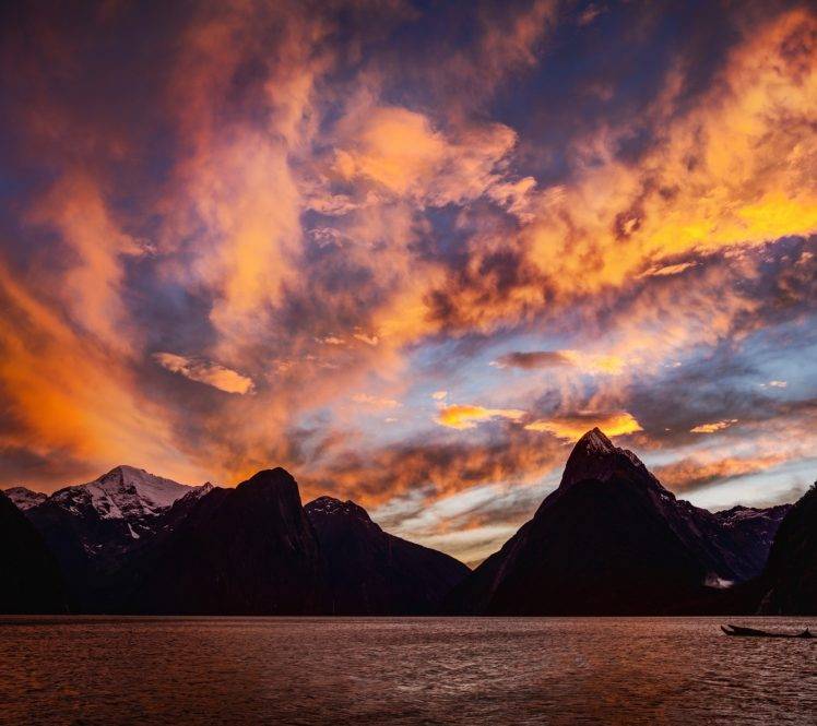 landscape, Mountain, Sunset, Lake, Clouds HD Wallpaper Desktop Background