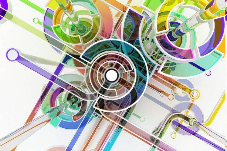digital Art, Abstract, Circle, Colorful, 3D, Lines, White Background HD Wallpaper Desktop Background