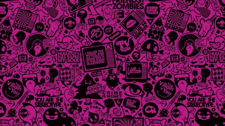 Jared Nickerson, Pink Background, Monochrome, Artwork, Typography, Television Sets, Purple HD Wallpaper Desktop Background