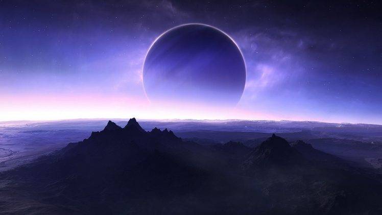 planet, Solar Eclipse, Space Art, Mountain HD Wallpaper Desktop Background