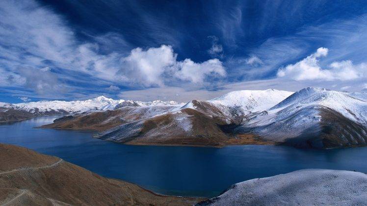 nature, Landscape, Mountain, Water, Clouds, Snow, Hill, Lake HD Wallpaper Desktop Background