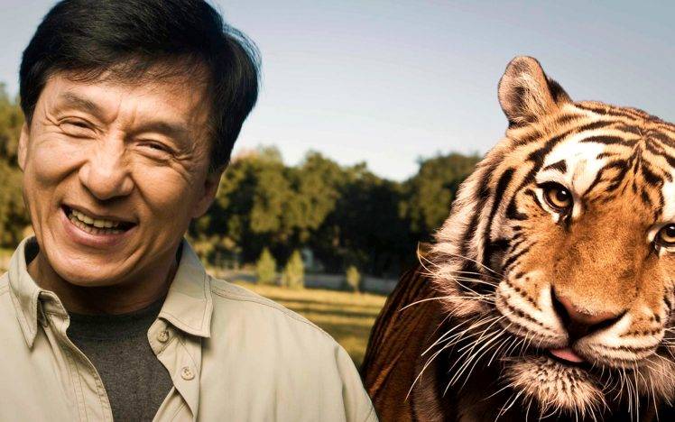 men, Actor, Jackie Chan, Smiling, Animals, Tiger HD Wallpaper Desktop Background