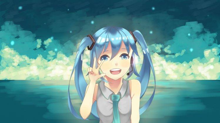 peace, Blue Hair, Twintails, Hatsune Miku, Vocaloid HD Wallpaper Desktop Background