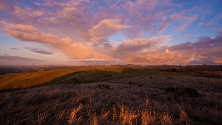 landscape, Nature, Field, Sunset, Clouds, Grass HD Wallpaper Desktop Background