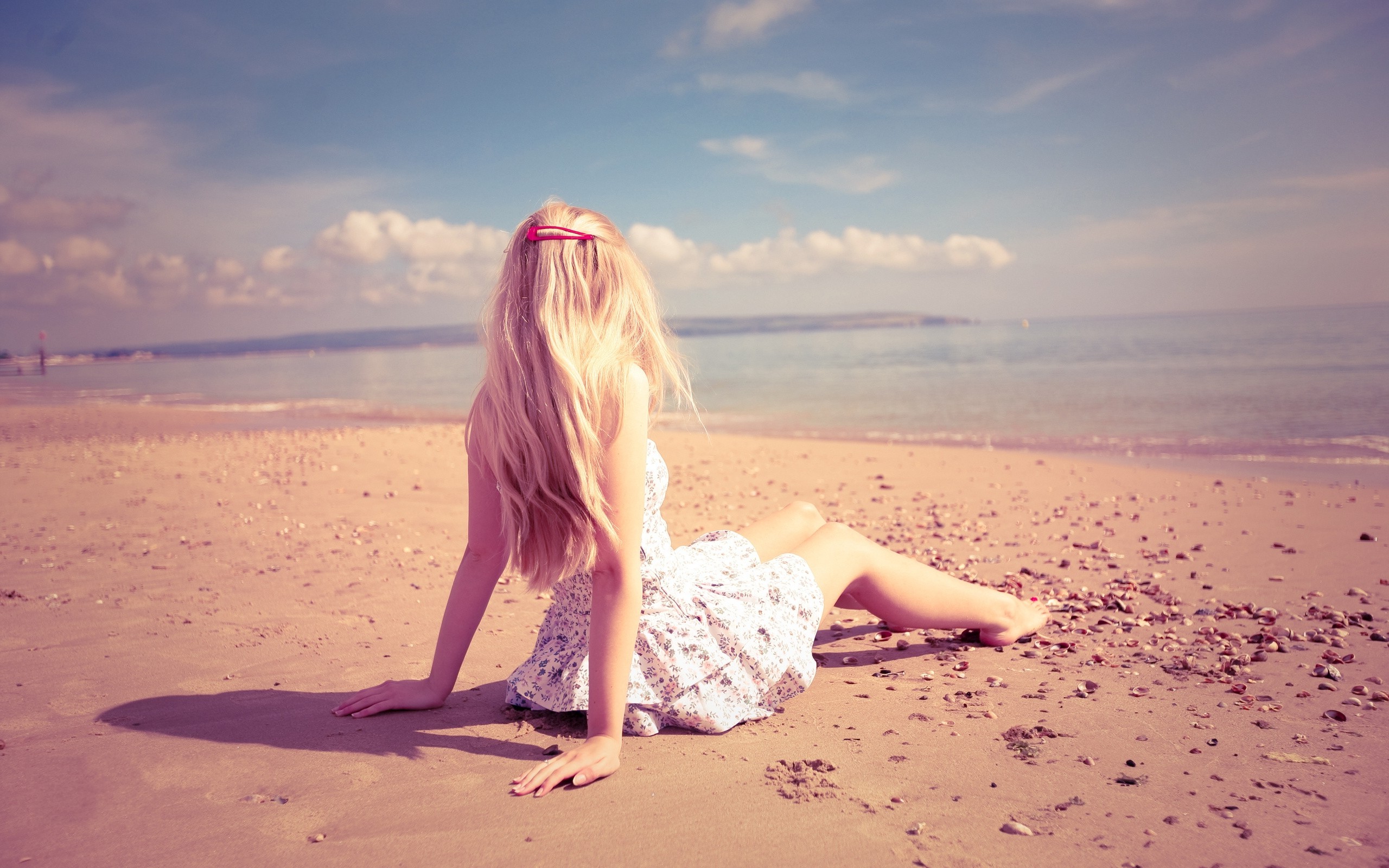 Sand Women Women Outdoors Beach Blonde Long Hair Depth Of Field