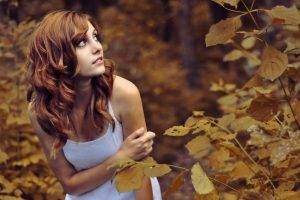 women, Leaves, Redhead, Nature