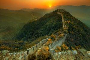 Great Wall Of China, Architecture, Sunset, Hill, Nature