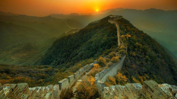 Great Wall Of China, Architecture, Sunset, Hill, Nature HD Wallpaper Desktop Background