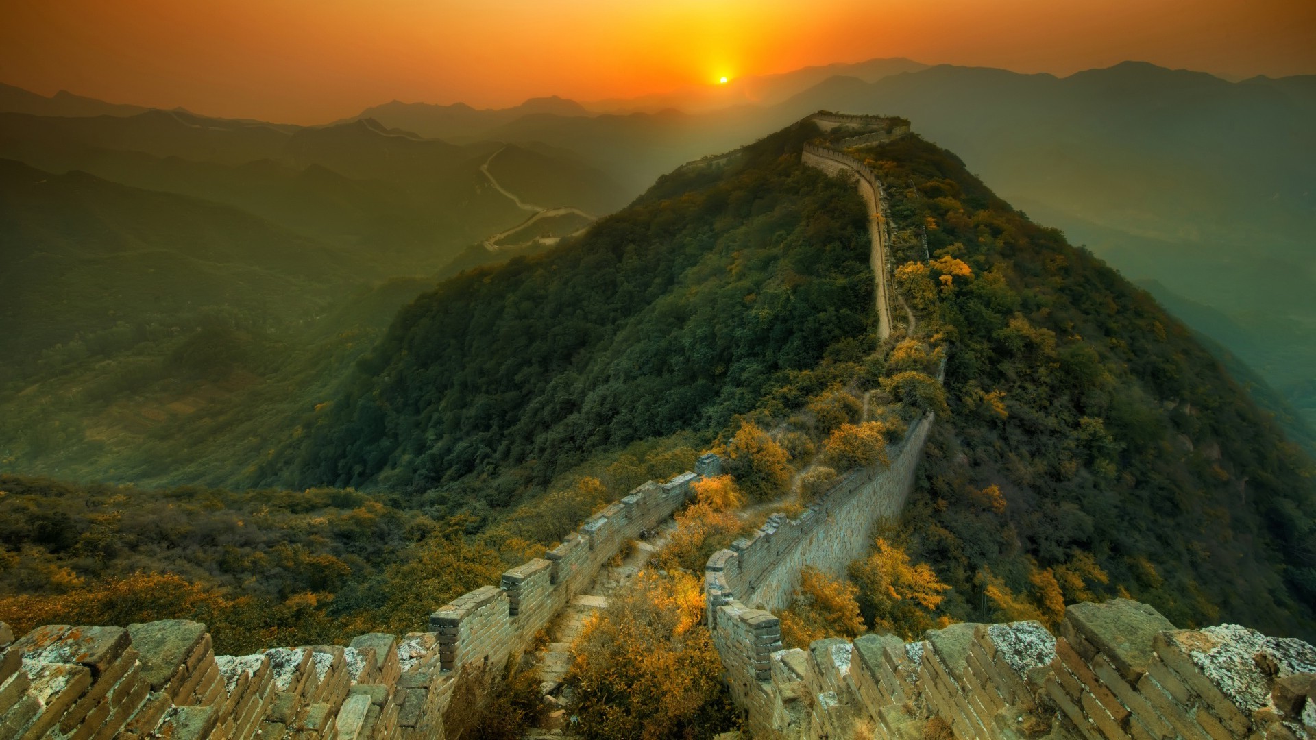 Great Wall Of China, Architecture, Sunset, Hill, Nature Wallpaper