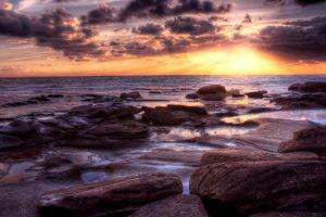 landscape, HDR, Nature, Sunset, Clouds, Sea, Rock, Coast