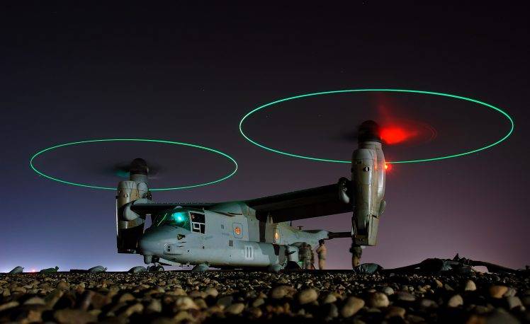 night, Lights, Stones, Long Exposure, Marines, Military Aircraft, CV 22 Osprey HD Wallpaper Desktop Background