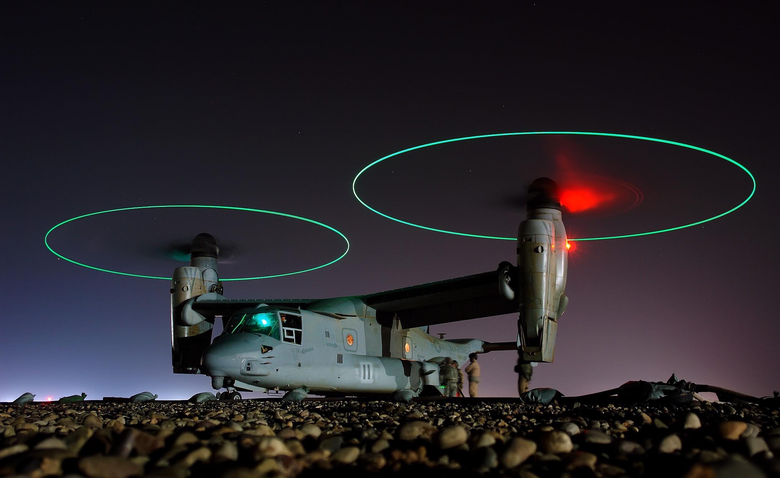 night, Lights, Stones, Long Exposure, Marines, Military Aircraft, CV 22 Osprey Wallpaper