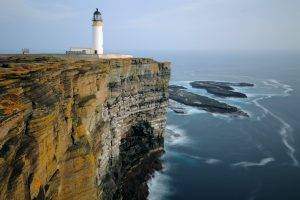 lighthouse, Landscape, Sea, Cliff