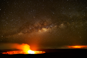 nature, Night, Stars, Lava, Volcano