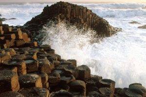 nature, Landscape, Giants Causeway, Sea, Waves, Rock, Rock Formation, Ireland