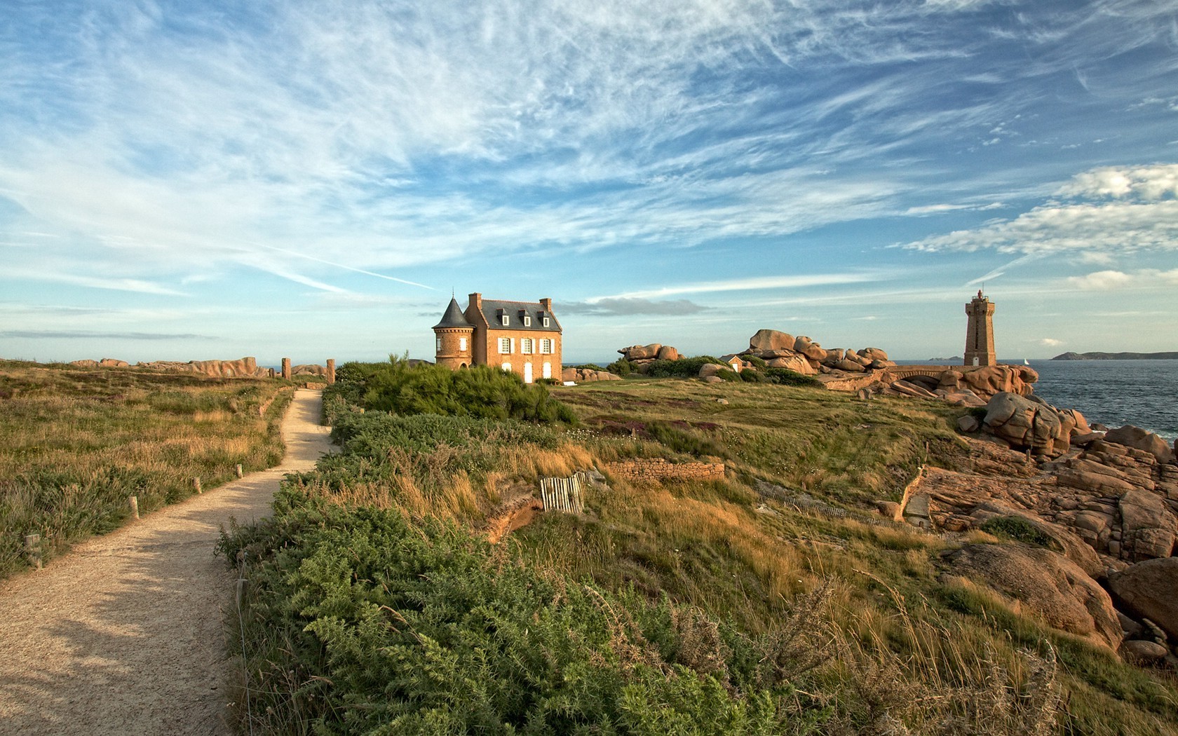 nature, Landscape, Architecture, Old Building, Lighthouse, Rock, Sea, Clouds, Road, Shadow Wallpaper