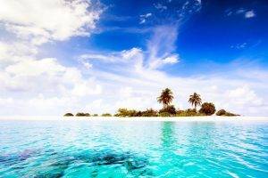 sea, Dhiggiri Island, Maldives, Nature, Clouds, Water, Sky, Tropical, Island, Palm Trees