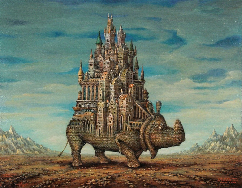fantasy Art, Artwork, Drawing, Rhino, Bricks, Castle, Tower, Rock
