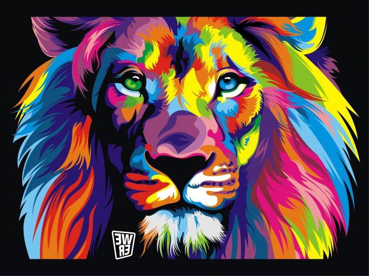 colorful, Black Background, Animals, Artwork, Digital Art, Lion HD Wallpaper Desktop Background