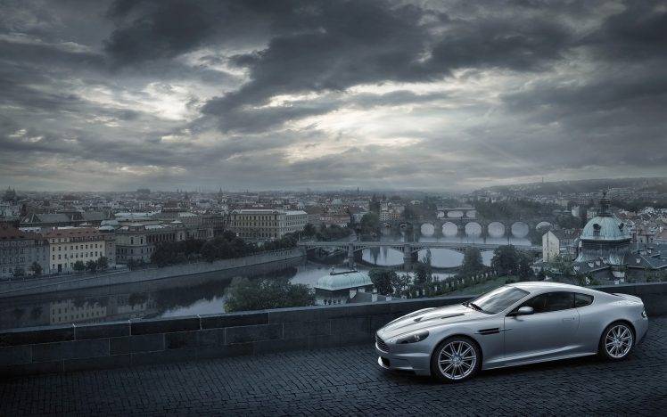 car, Aston Martin, City, Cityscape, Bridge, River, Clouds HD Wallpaper Desktop Background