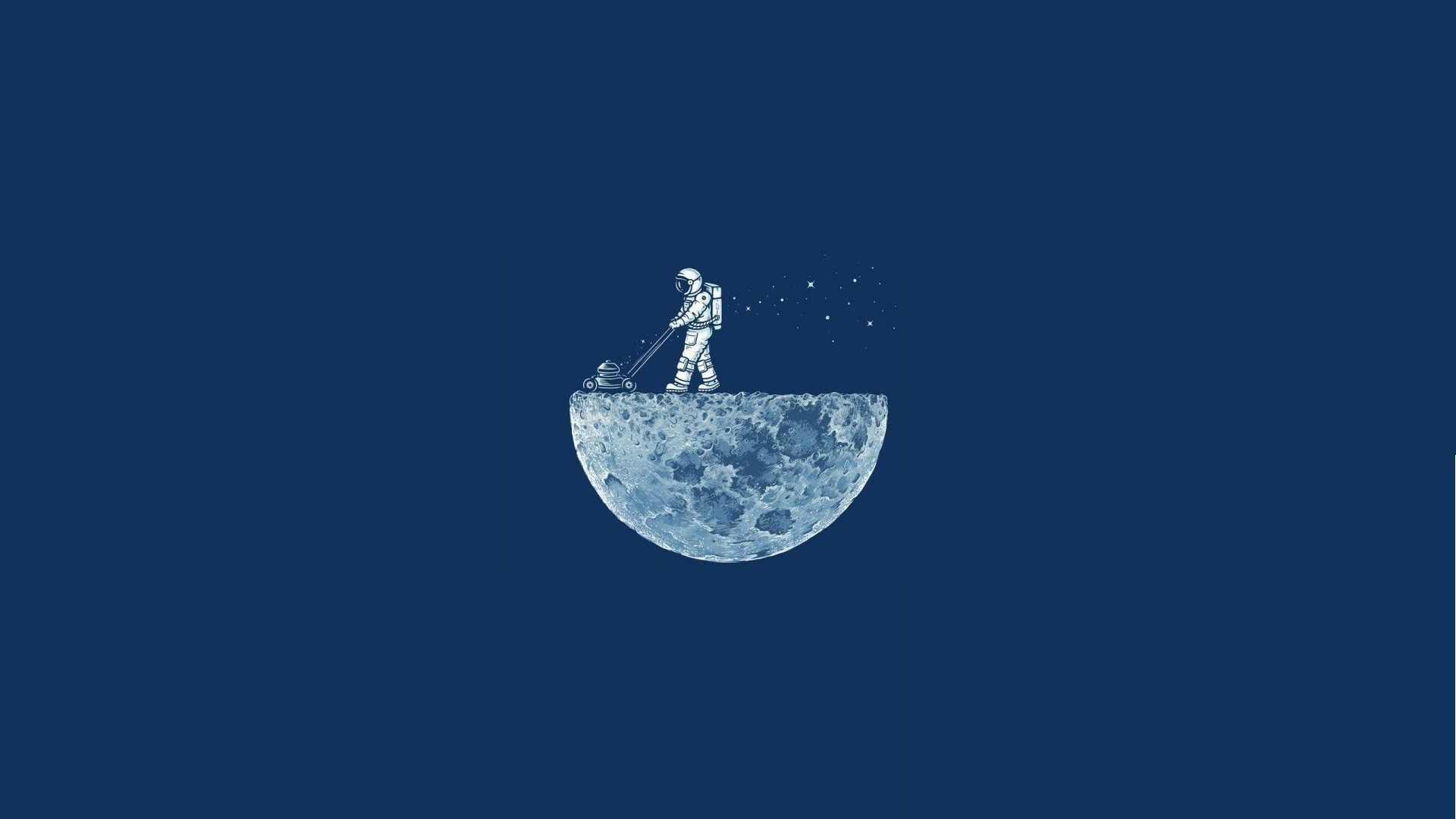 space, Minimalism, Blue Background, Moon, Astronaut, Astronauts, Humor Wallpaper