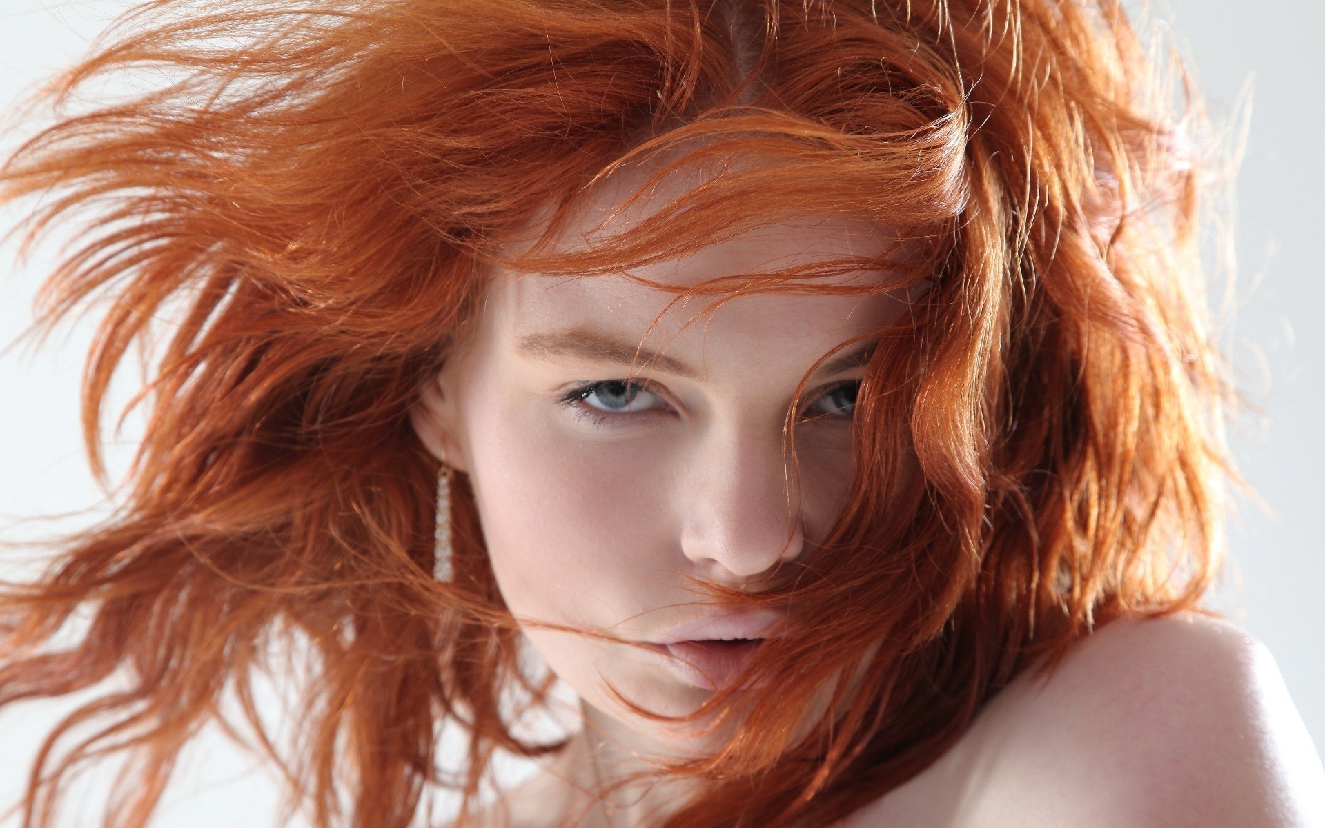 women, Redhead, Hair In Face, Portrait Wallpaper