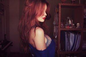 women, Redhead, Red Lipstick, Hair In Face, Long Hair