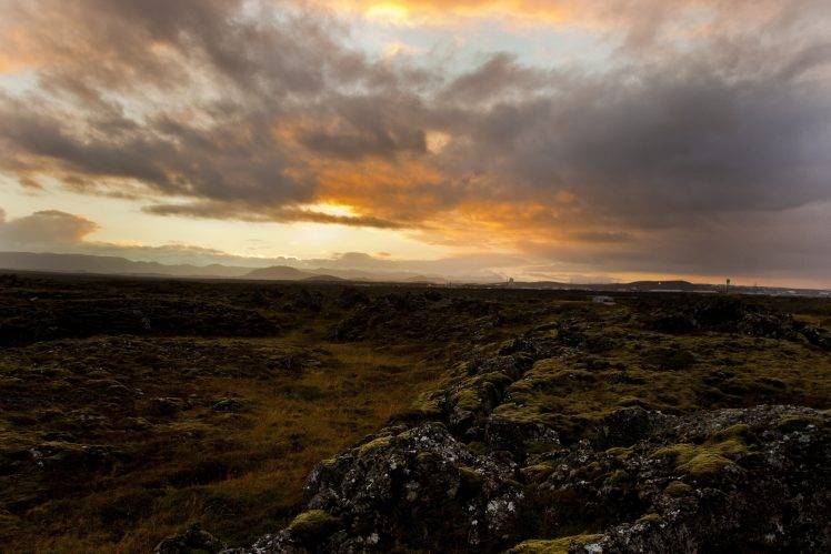 Iceland, Landscape, Nature, Field, Sunset, Clouds, Rock HD Wallpaper Desktop Background