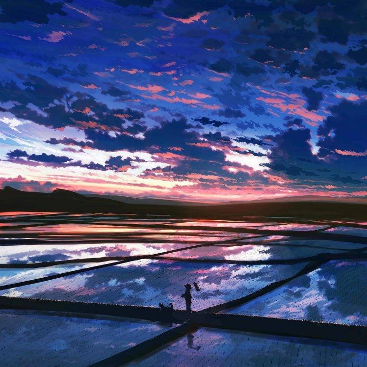 sky, Fantasy Art, Sunset, Clouds, Dog HD Wallpaper Desktop Background