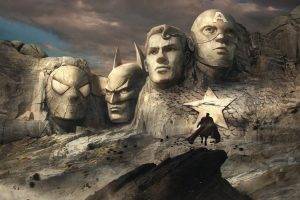 superhero, Artwork, Mountain, Mount Rushmore, Superman, Batman, Captain America, Spider Man, Sculpture, Rock Formation, DC Comics