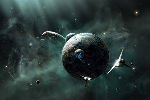 space, Universe, Digital Art, CGI, Planet, Spaceship, Stars, 3D, Science Fiction