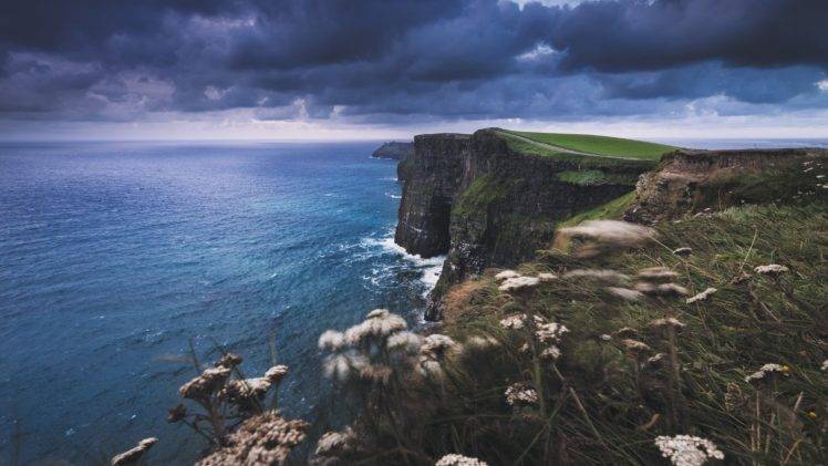 nature, Landscape, Sea, Cliff, Water, Clouds HD Wallpaper Desktop Background