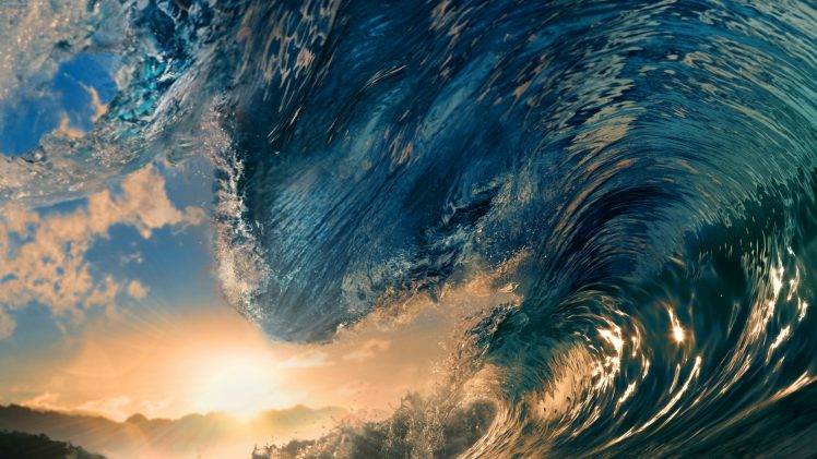 water, Waves, Nature, Blue, Sea, Sunset, Sunlight HD Wallpaper Desktop Background