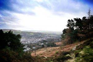 Ilkley, England, Hill, Landscape, Rock, Road, Clouds, Forest, Trees