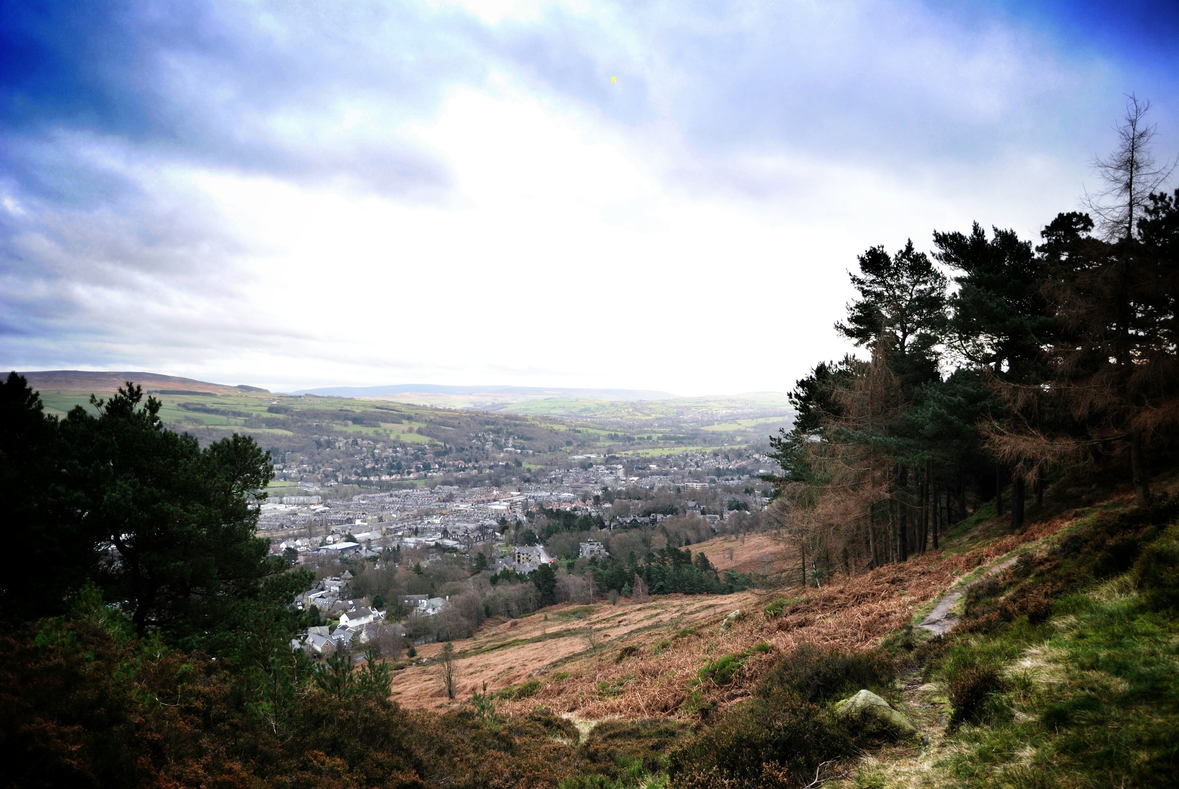 Ilkley, England, Hill, Landscape, Rock, Road, Clouds, Forest, Trees Wallpaper