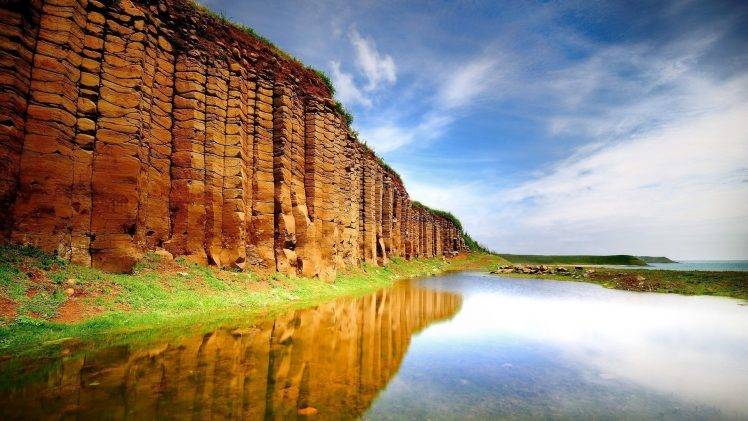nature, Landscape, Rock Formation, Cliff, Reflection, Water HD Wallpaper Desktop Background