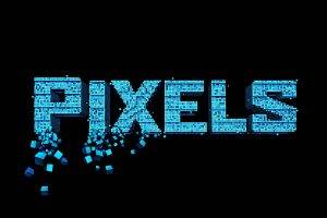 pixels, Pixel Art, 3D, Black Background, Cube, Digital Art, Movies, Typography