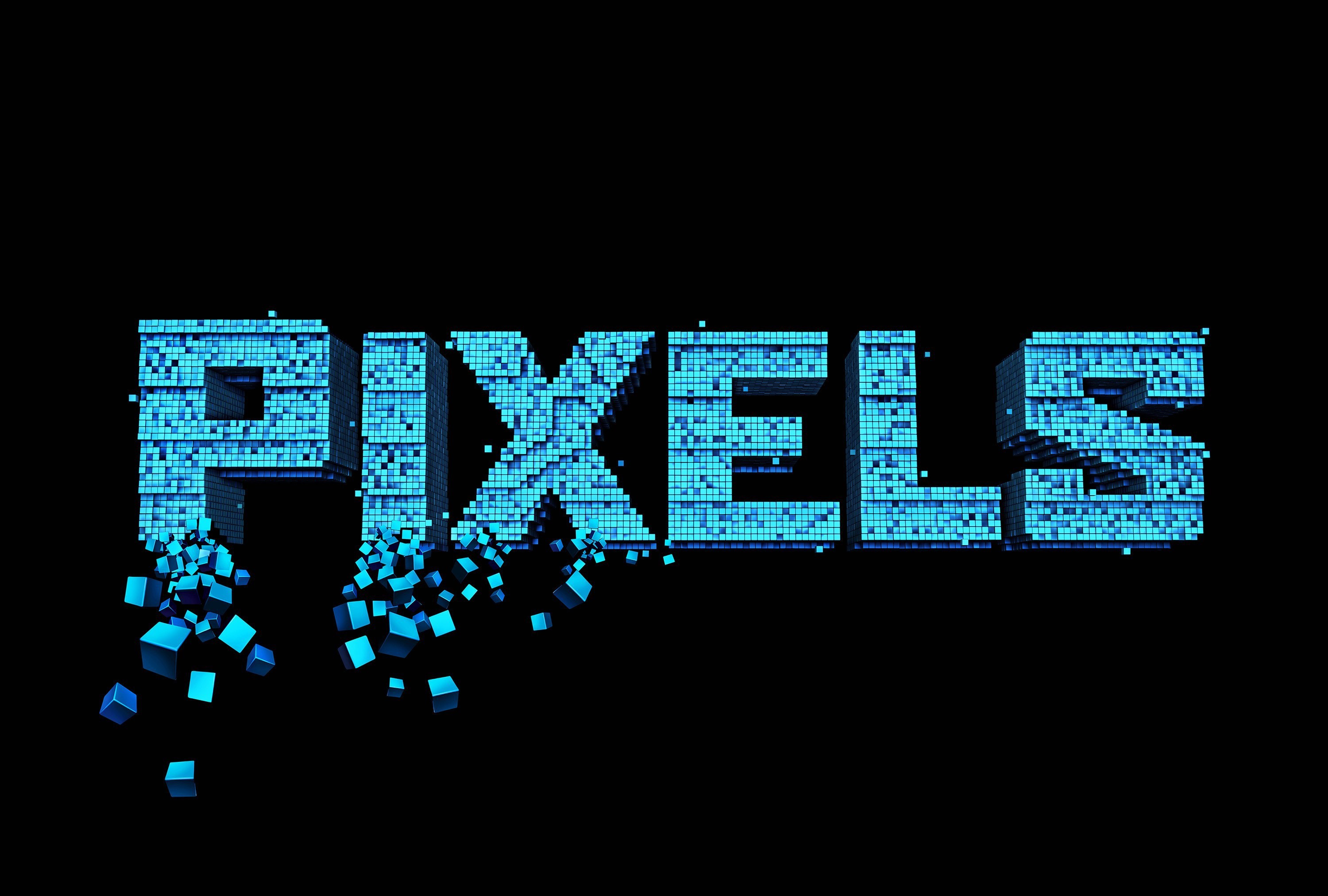 pixels, Pixel Art, 3D, Black Background, Cube, Digital Art, Movies, Typography Wallpaper
