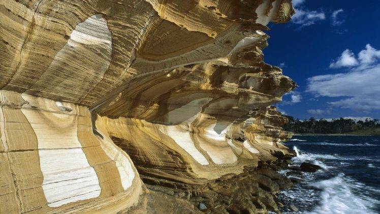 nature, Rock, Australia, Sea, Waves, Clouds, Cliff, Landscape HD Wallpaper Desktop Background
