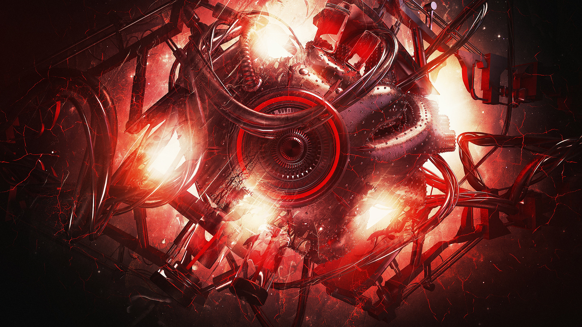 Lacza, Digital Art, Abstract, Sphere, Glowing, Red, Machine, Pipes, Circle, 3D Wallpaper